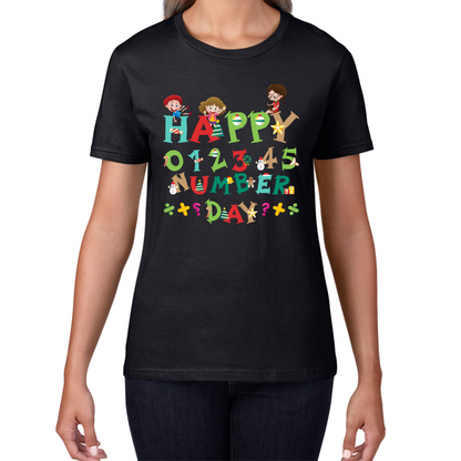 Happy Numbers Day Colourful Cartoon Numbers Day Maths Day School Charity Day Womens Tee Top