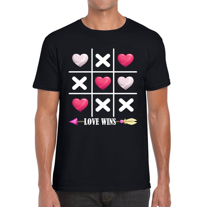 Valentine's Day Tic Tac Toe Love Wins Tic Tac Funny Game Lovers Gift Mens Tee Top