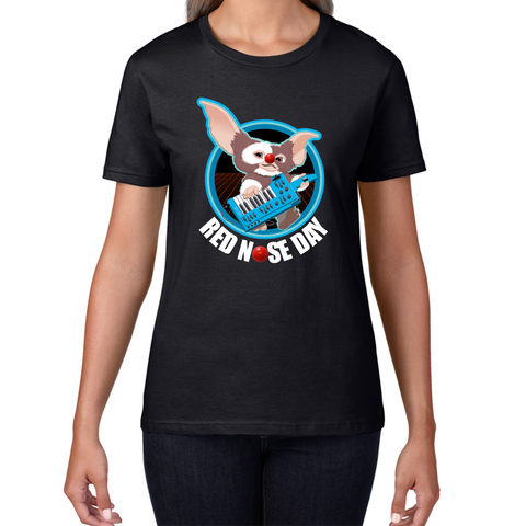 Gremlins Gizmo Piano Red Nose Day Ladies T Shirt. 50% Goes To Charity