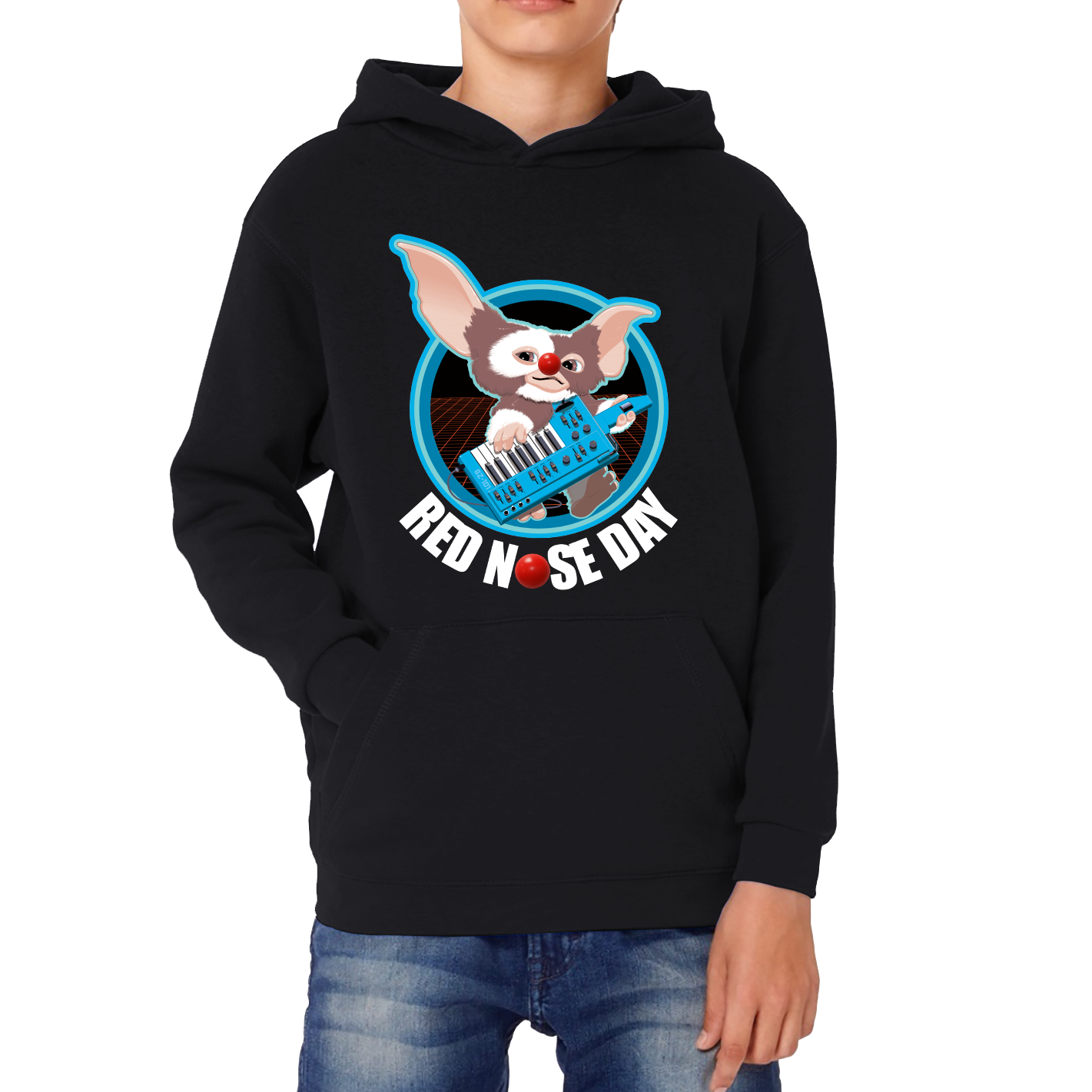 Gremlins Gizmo Piano Red Nose Day Kids Hoodie. 50% Goes To Charity