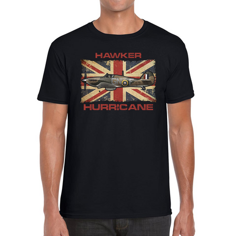 Hawker Hurricane T-Shirt British Veteran Fighter Aircraft Plane Vintage UK Flag Mens Tee Top
