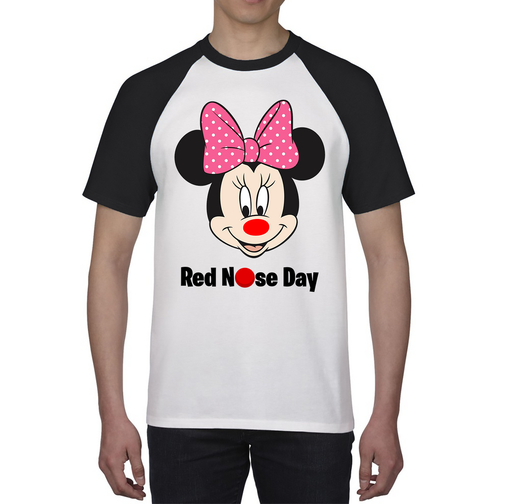 Disney Minnie Mouse Red Nose Day Baseball T Shirt. 50% Goes To Charity