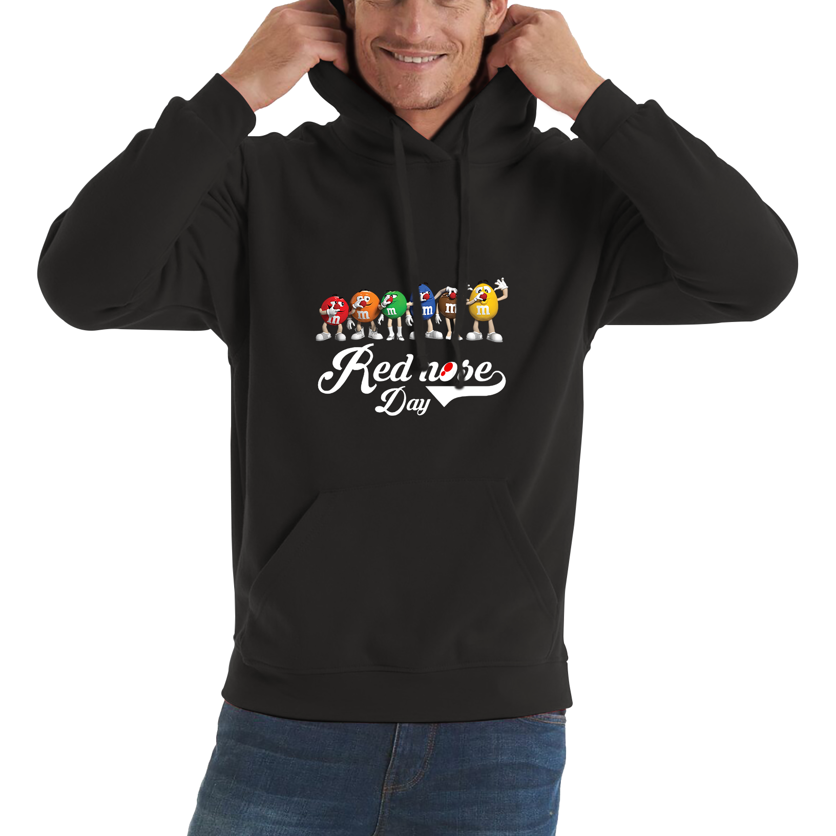M and M's Red Nose Day Adult Hoodie. 50% Goes To Charity