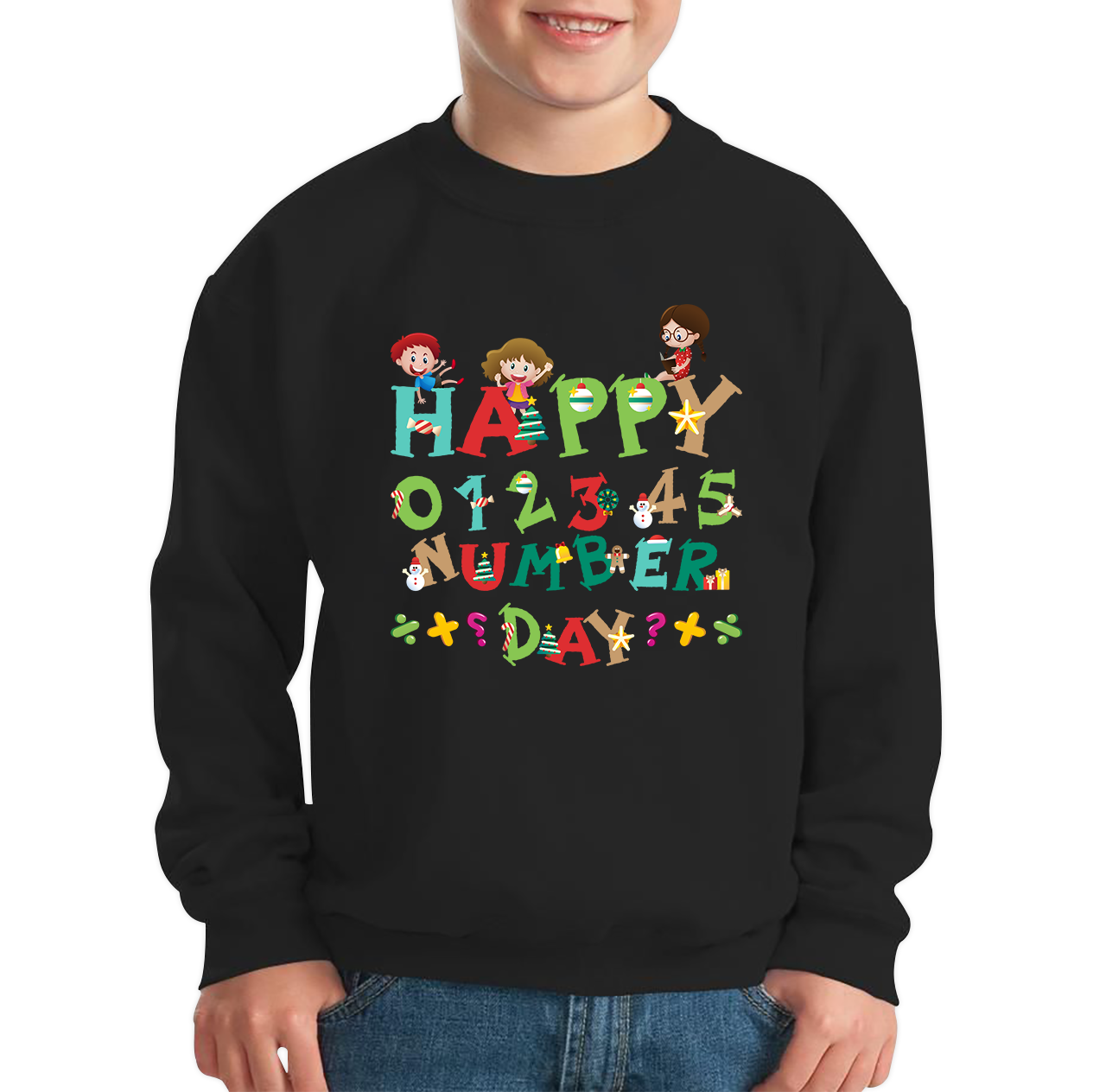 Happy Numbers Day Colourful Cartoon Numbers Day Maths Day School Charity Day Kids Jumper