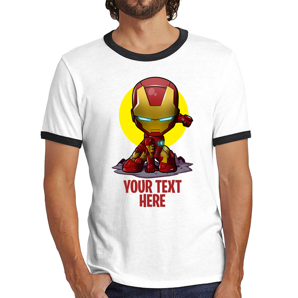 Personalised Your Text Iron Man Shirt DC Comic Superhero Birthday Gift Ringer T Shirt