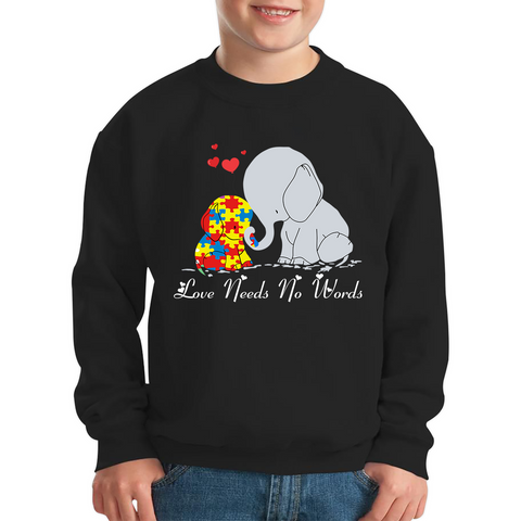 Love Needs No Words Elephant Autism Awareness Kids Sweatshirt