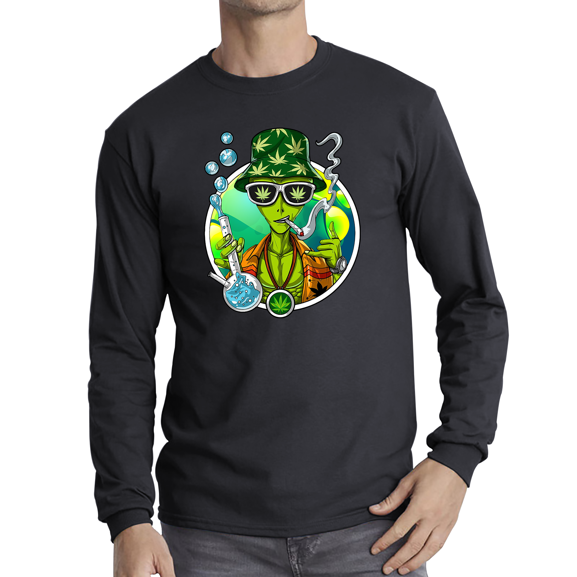 Weed Alien Stoner Shirt Marijuana, Cannabis Lovers Funny Joke Long Sleeve T Shirt