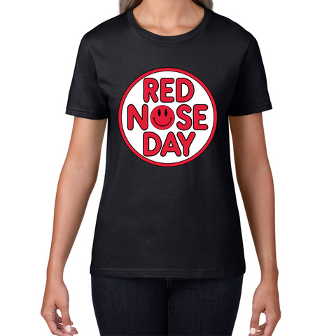 Smiley Face Red Nose Day Ladies T Shirt. 50% Goes To Charity