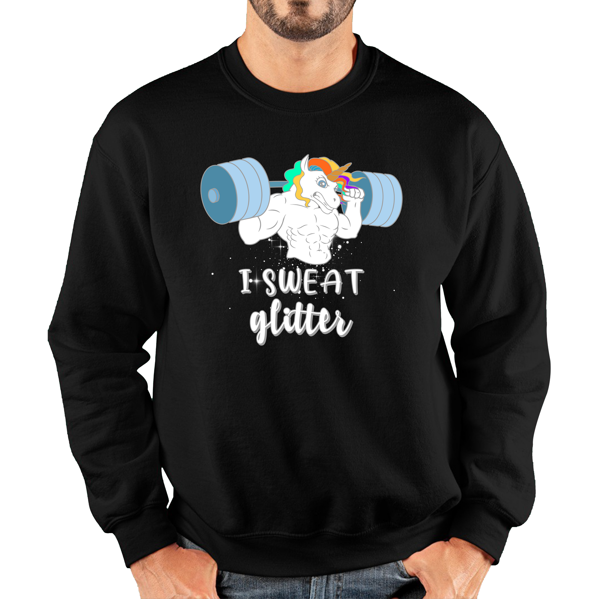 I Sweat Glitter Weightlifting Unicorn Gym Sweatshirt