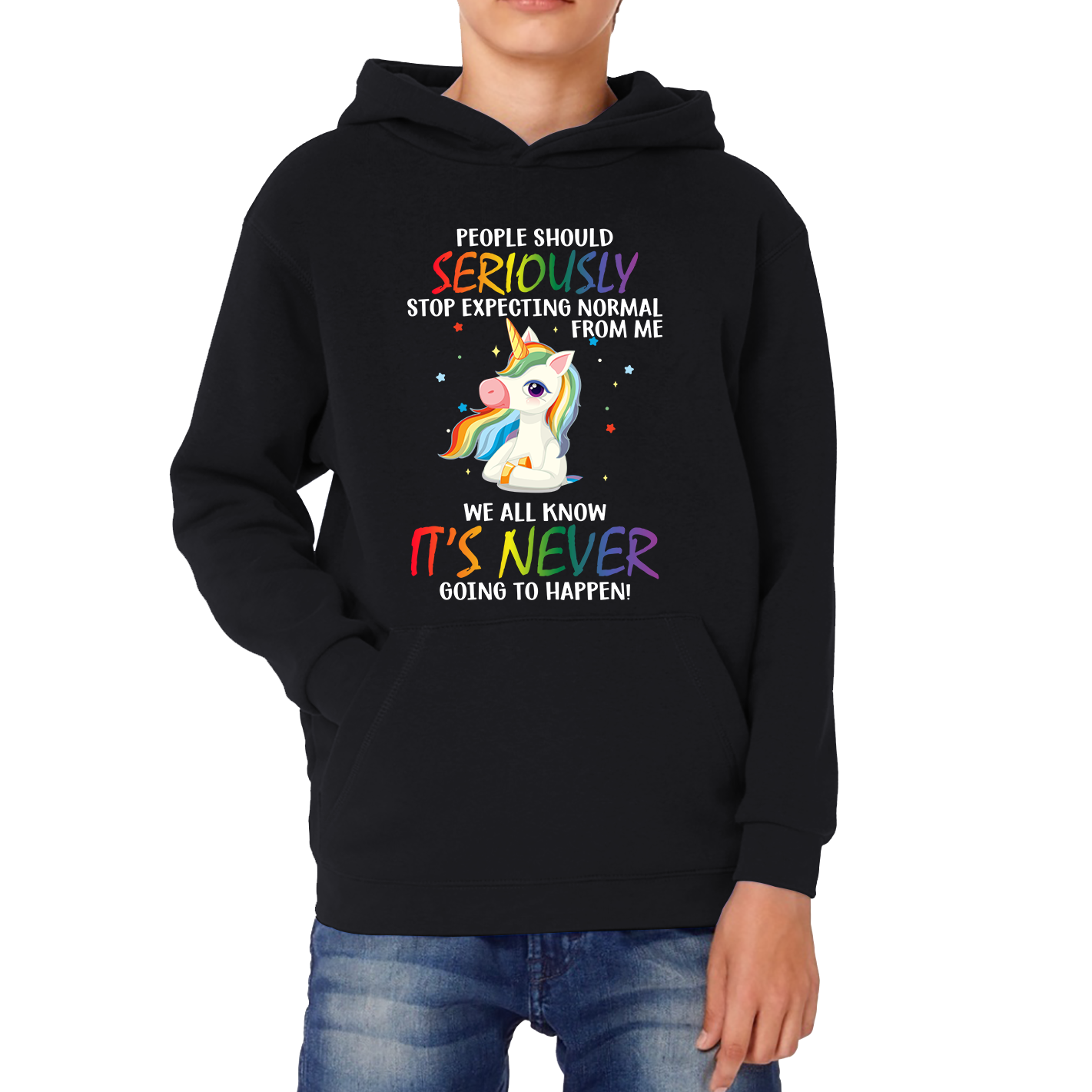People Should Seriously Stop Expecting Normal From Me Unicorn Horse Hoodie Funny Sarcastic Joke Kids Hoodie