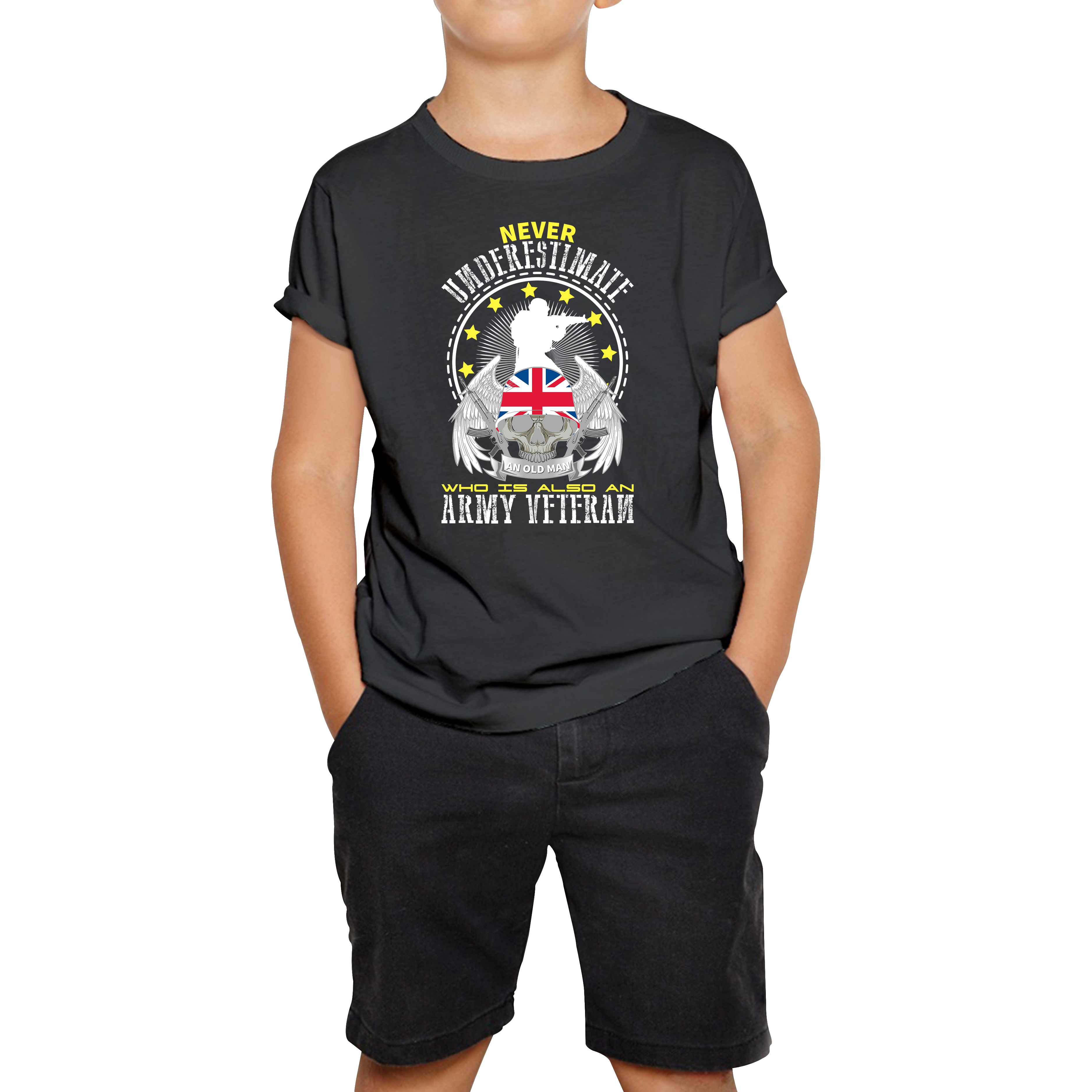 Never Underestimate An Old Man Who Is Also An Veteran T-Shirt British Armed Forces Kids Tee