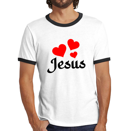 Love Jesus Hearts Jesus Christ Christians Religious Spirituality Believe Ringer T Shirt