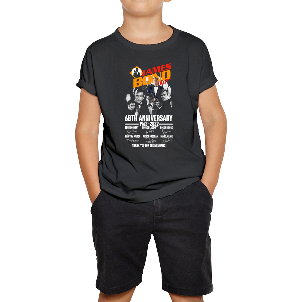 James Bond 007  60th Anniversary Thank You For The Memories Signature Popular TV Show Series Kids T Shirt