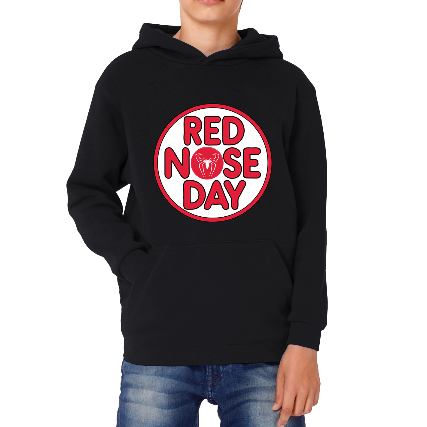 Spider Man Red Nose Day Kids Hoodie. 50% Goes To Charity