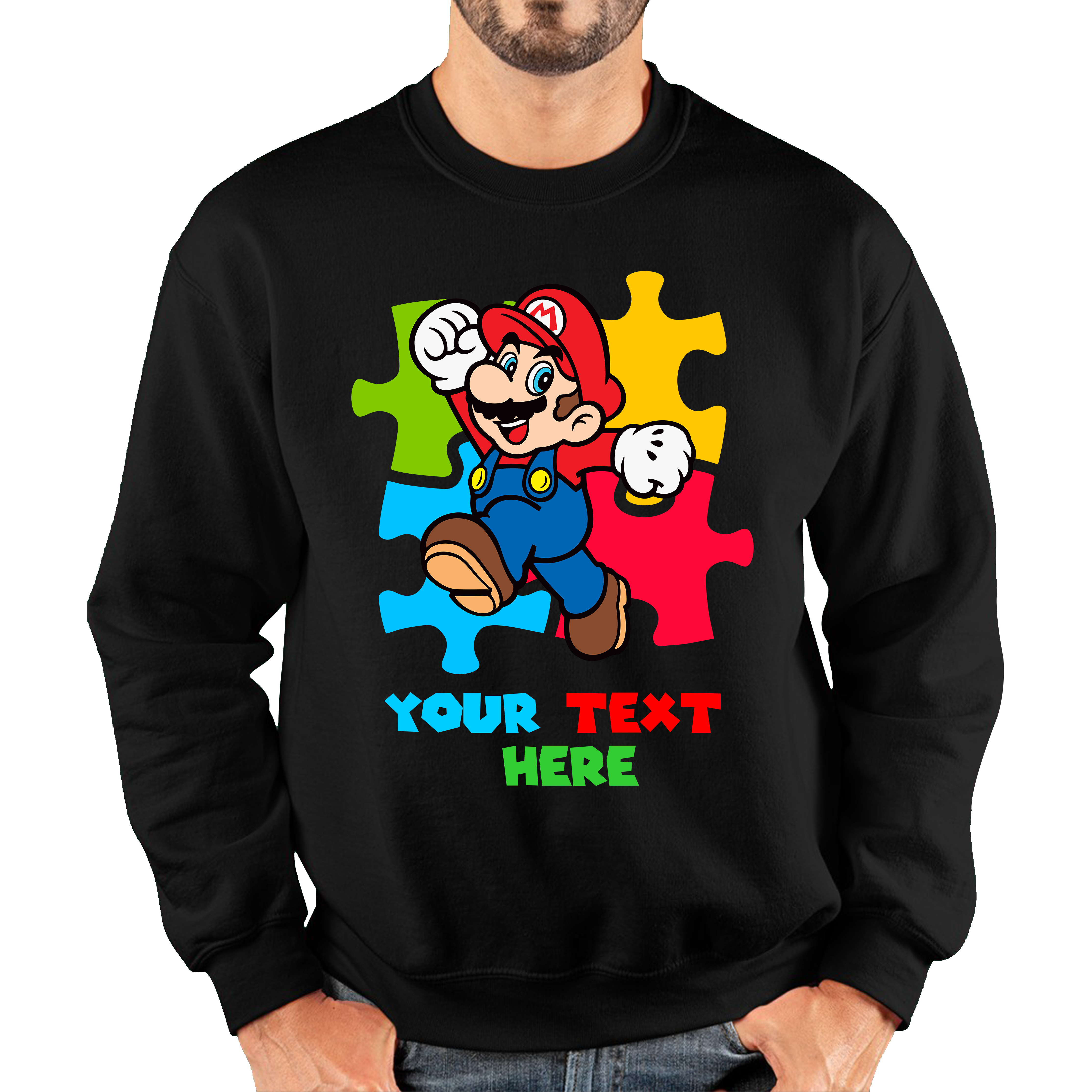 Personalised Your Name Super Mario Jumper Funny Game Lovers Players Video Game Unisex Sweatshirt