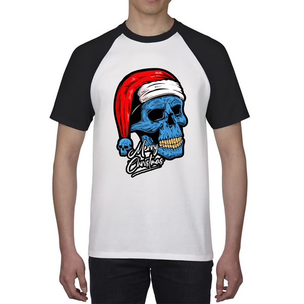 Santa Skull Merry Christmas Skeleton Skull Scary Santa Claus Xmas Holiday Baseball T Shirt