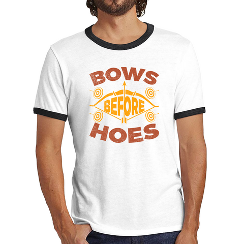 Bows Before Hoes Ringer Shirt Bow And Arrow Lover Funny Hunter Ringer T Shirt