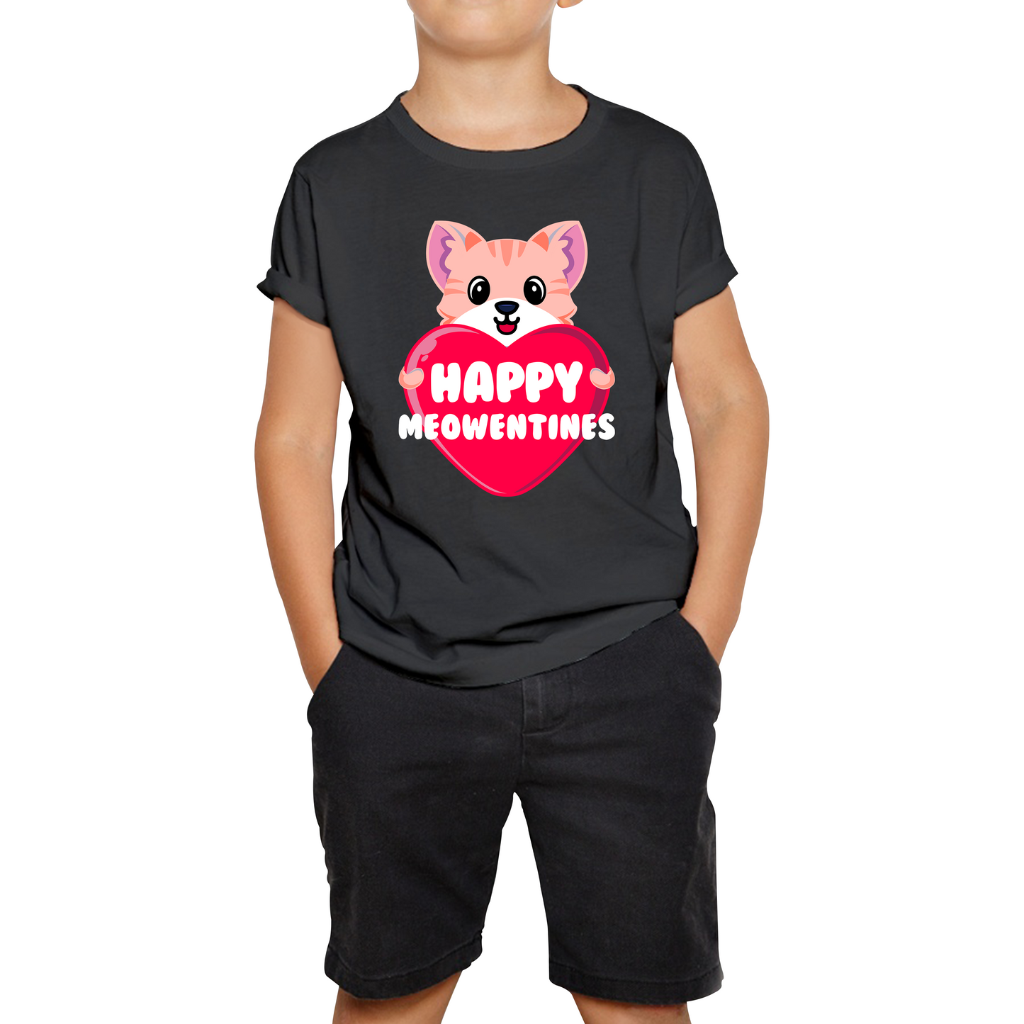 Happy Meowentines Meowy Valentine Funny Cute Cat Lover Valentine Day Kids Tee