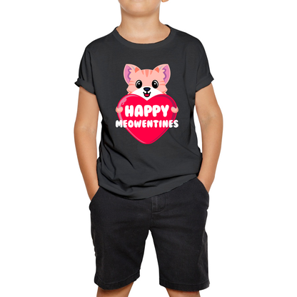 Happy Meowentines Meowy Valentine Funny Cute Cat Lover Valentine Day Kids Tee