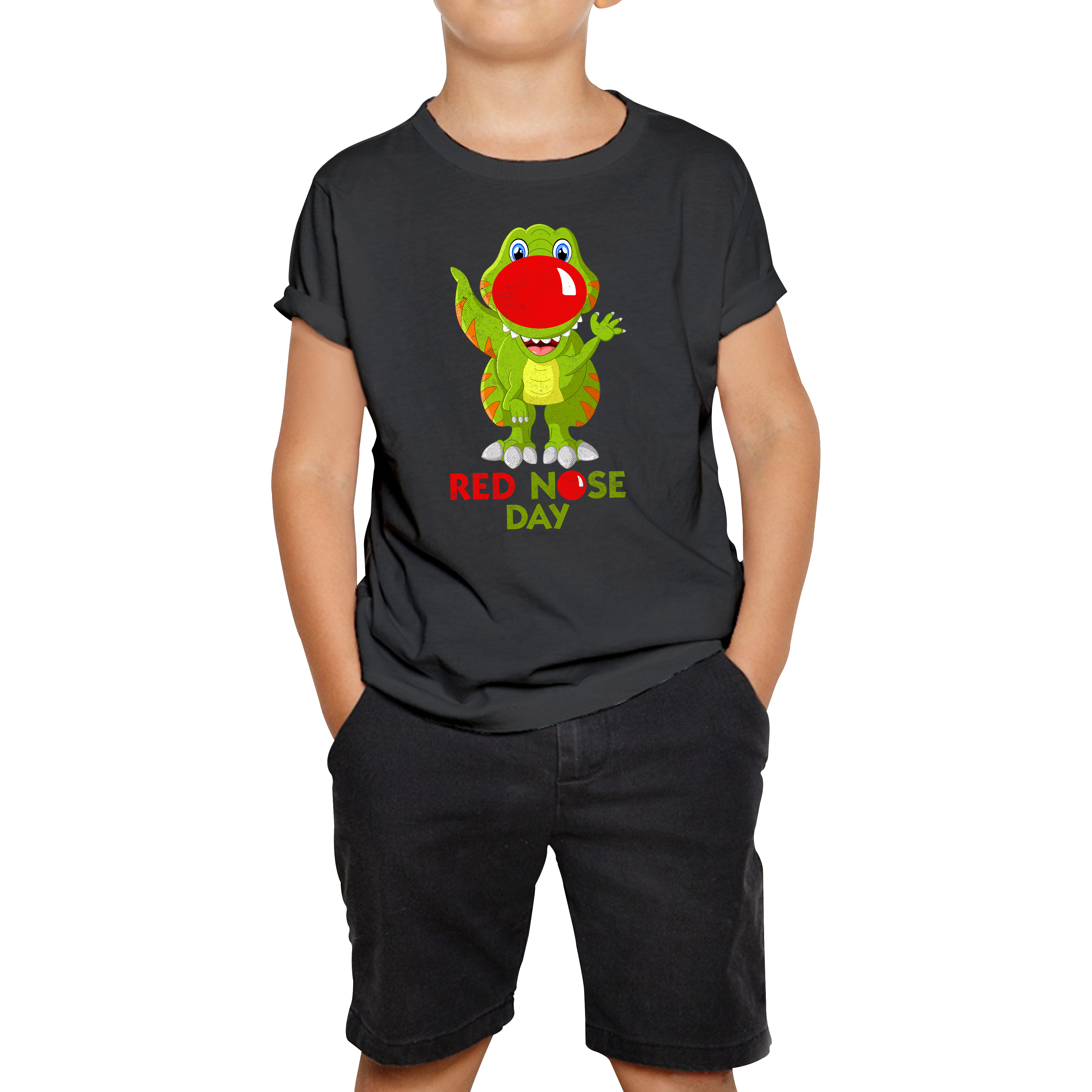 Funny Dinosaur Red Nose Day Kids T Shirt. 50% Goes To Charity