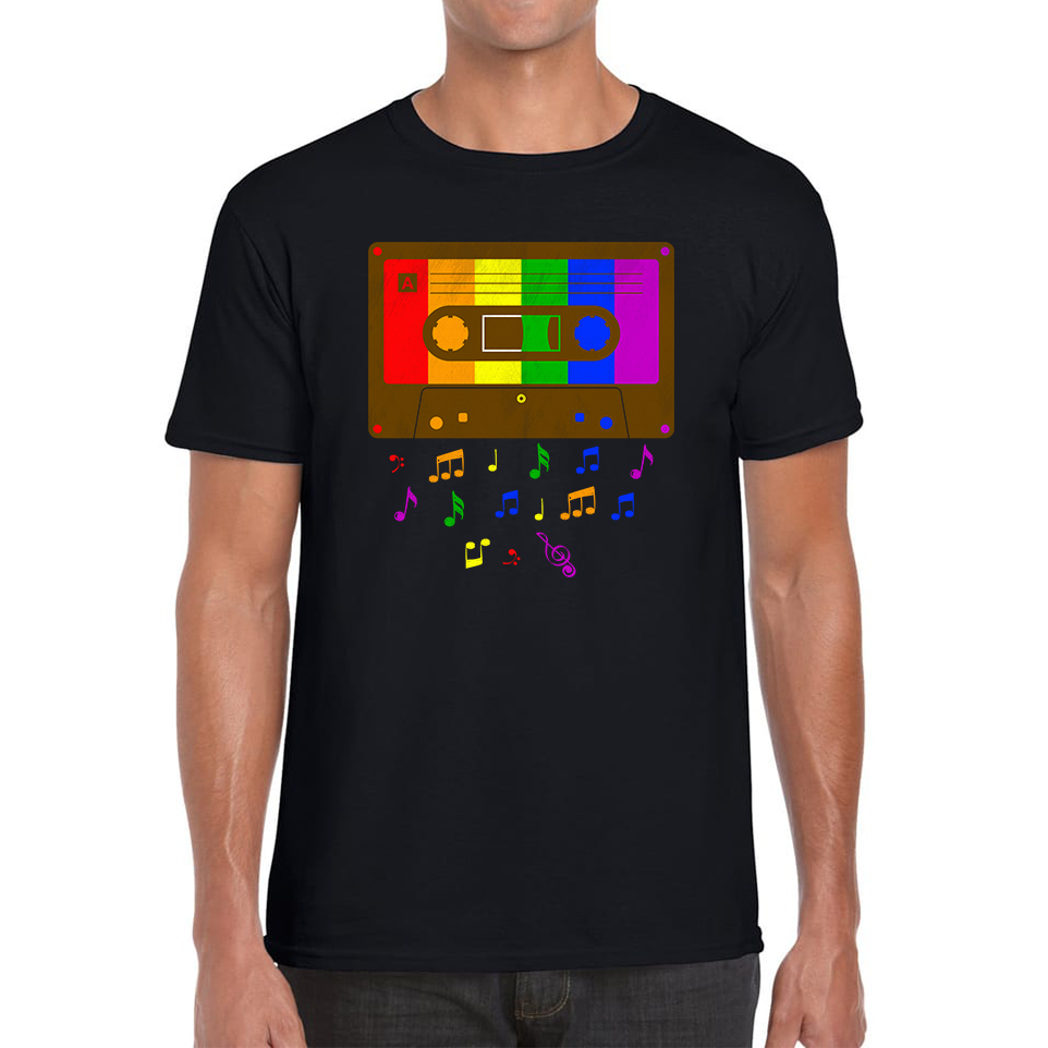 80s Cassette Tape For LGBT T-Shirt Rainbow Colours Lesbians Gay Pride Mens Tee Top