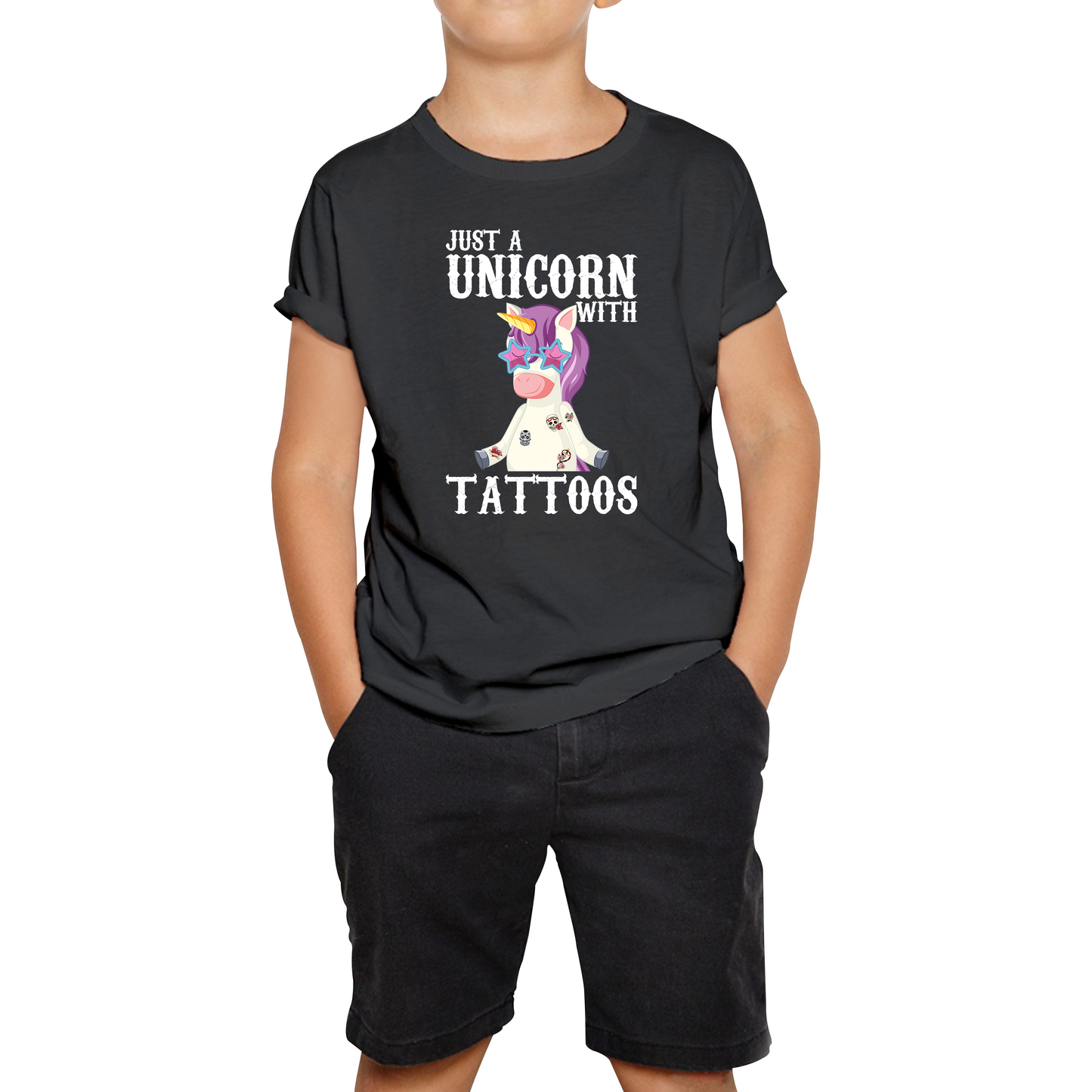 Just A Unicorn With Tattoos Rainbow Horse & Pony Lover Magic Believer Kids Tee