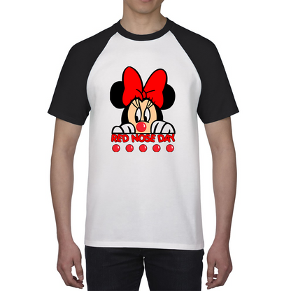 Disney Minnie Mouse Red Nose Day Baseball T Shirt. 50% Goes To Charity