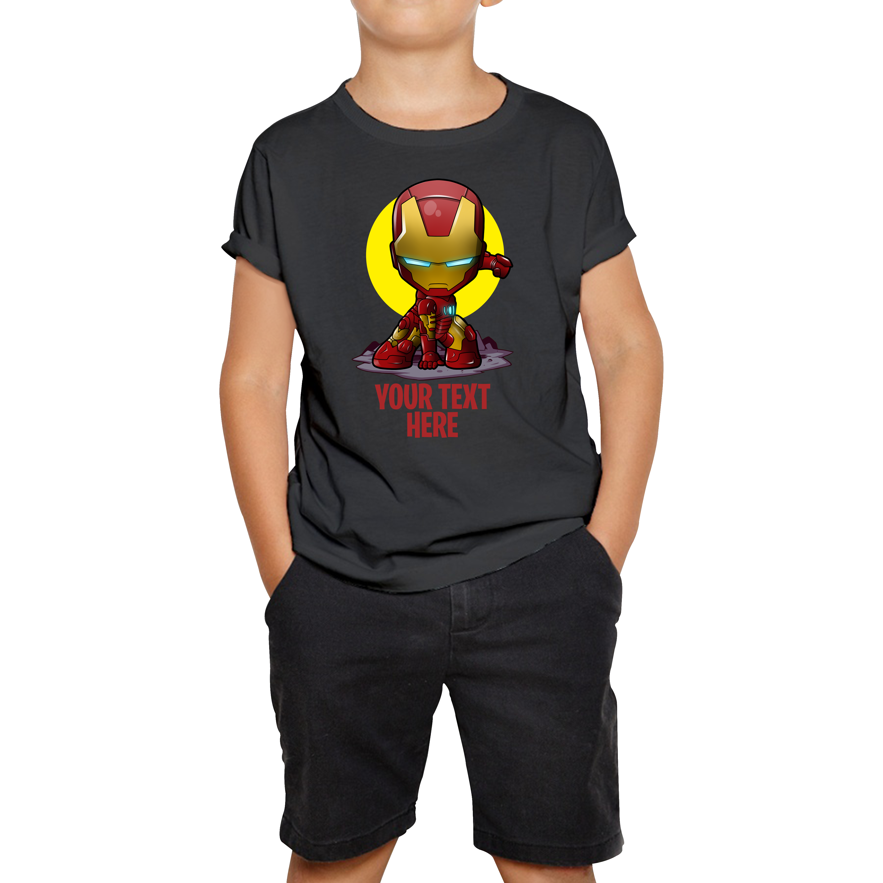 Personalised Your Text Iron Man T-Shirt DC Comic Superhero Birthday Gift Kids Tee
