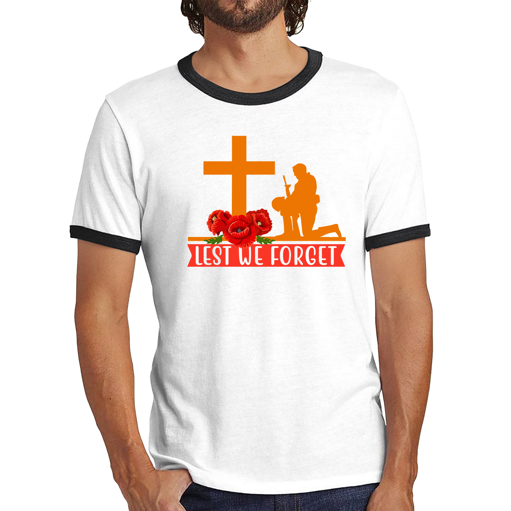 Lest We Forget Anzac Day Poppy Uk Ringer T Shirt