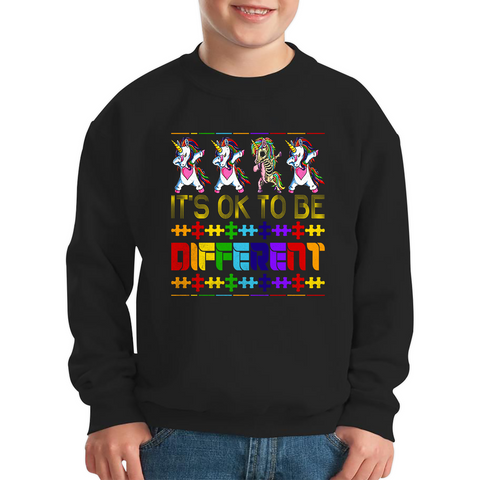 It's Ok To Be Different Autism Awareness Dabbing Unicorn Autism Kids Sweatshirt
