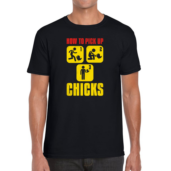 How To Pickup The Chicks T-Shirt Funny Cute Birds Lovers Chicks Mens Tee Top