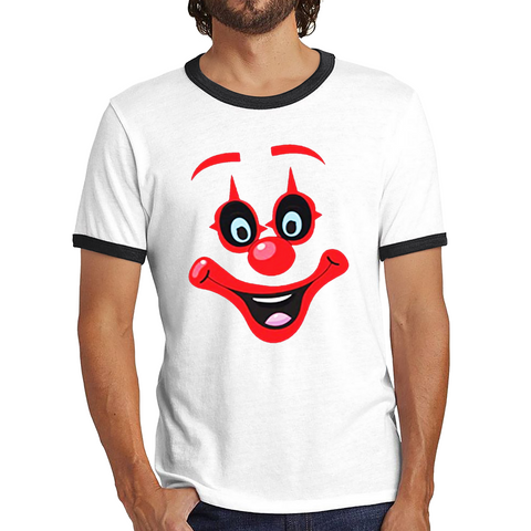 Funny Clown Face Red Nose Day Ringer T Shirt. 50% Goes To Charity