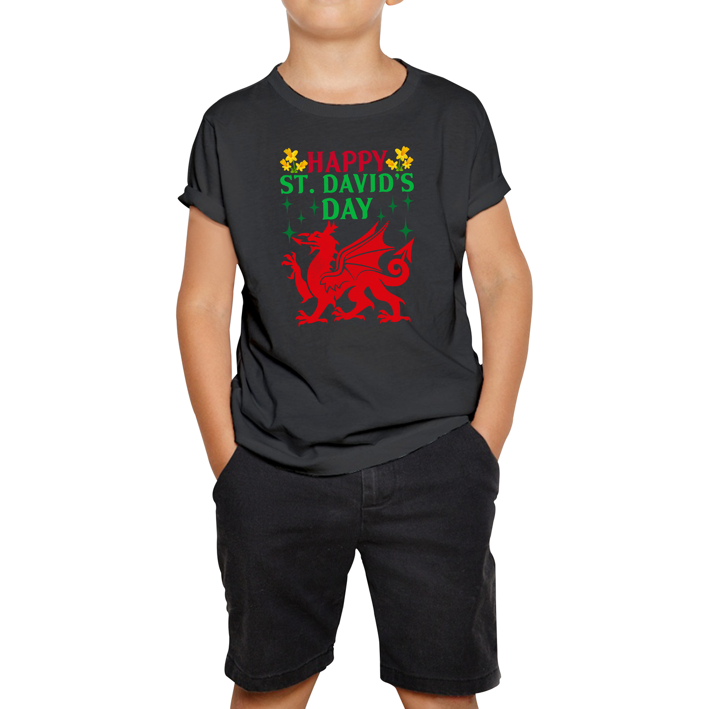 Happy St. David's Day Dragon Welsh Dragon Saint Welsh Language Wales Party Kids Tee