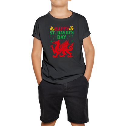 Happy St. David's Day Dragon Welsh Dragon Saint Welsh Language Wales Party Kids Tee