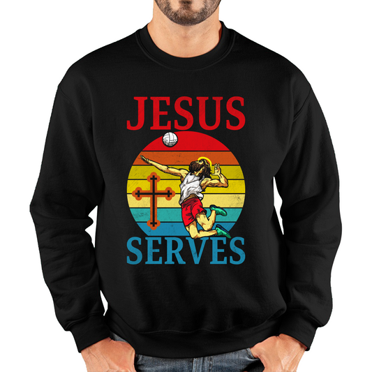 Jesus Serves Volleyball Vintage Jesus Christ Volleyball Sports Christian Religious Unisex Sweatshirt