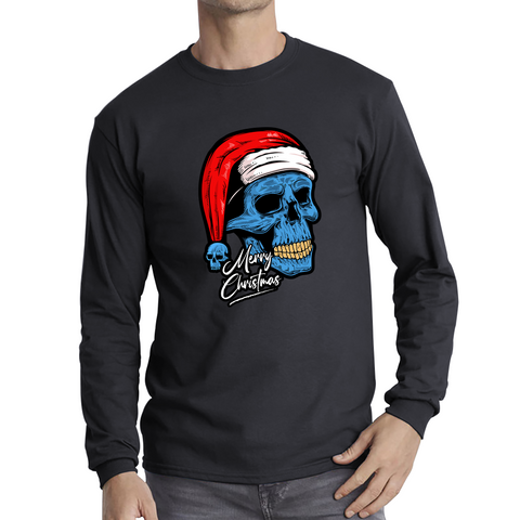 Santa Skull Merry Christmas Skeleton Skull Scary Santa Claus Xmas Holiday Long Sleeve T Shirt