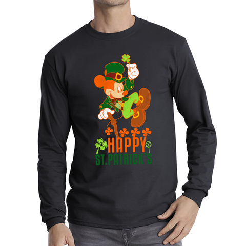 Happy St. Patrick's Day Mickey Mouse Leprechaun Shamrock Patricks Day Cartoon Irish Long Sleeve T Shirt