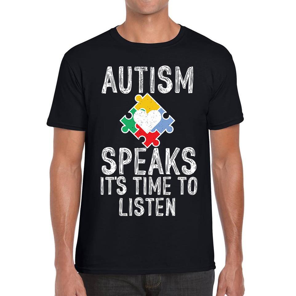 Autism Speaks It's Time To Listen Puzzle Piece Adult T Shirt