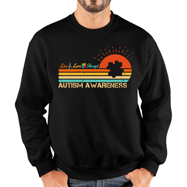 Live Love Accept Vintage Retro Autism Awareness Adult Sweatshirt