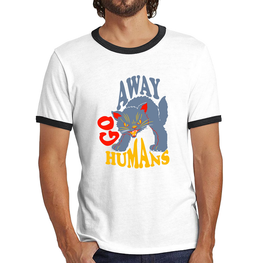 Go Away Humans Cat Halloween Horror Spooky Scary Costume Ringer T Shirt
