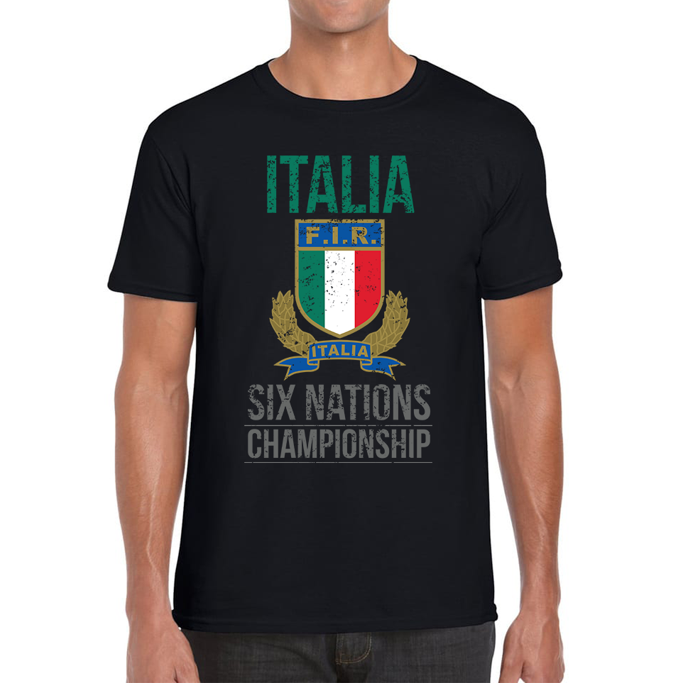 Italia Flag Logo Rugby Cup European Support World Six Nations Championship Mens Tee Top