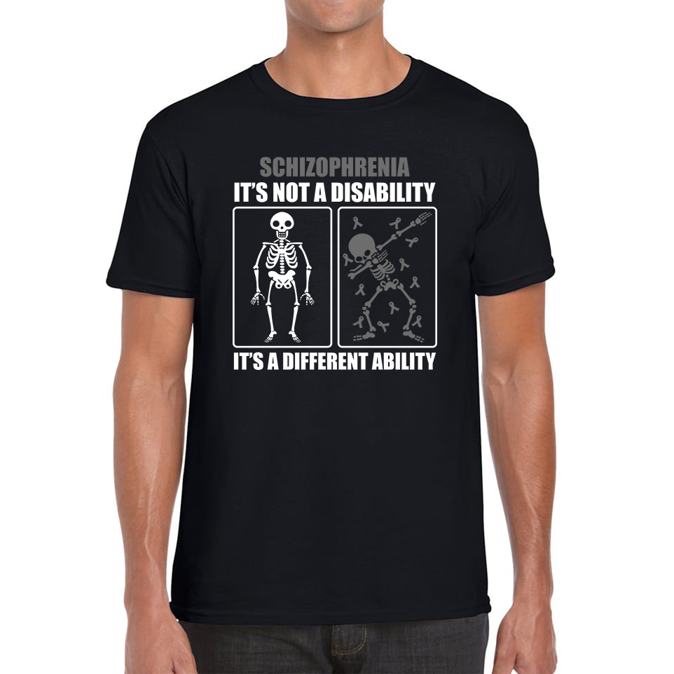 Schizophrenia It's Not A Disability It's A Different Ability Skull Dab Dancing Funny Joke Adult T Shirt