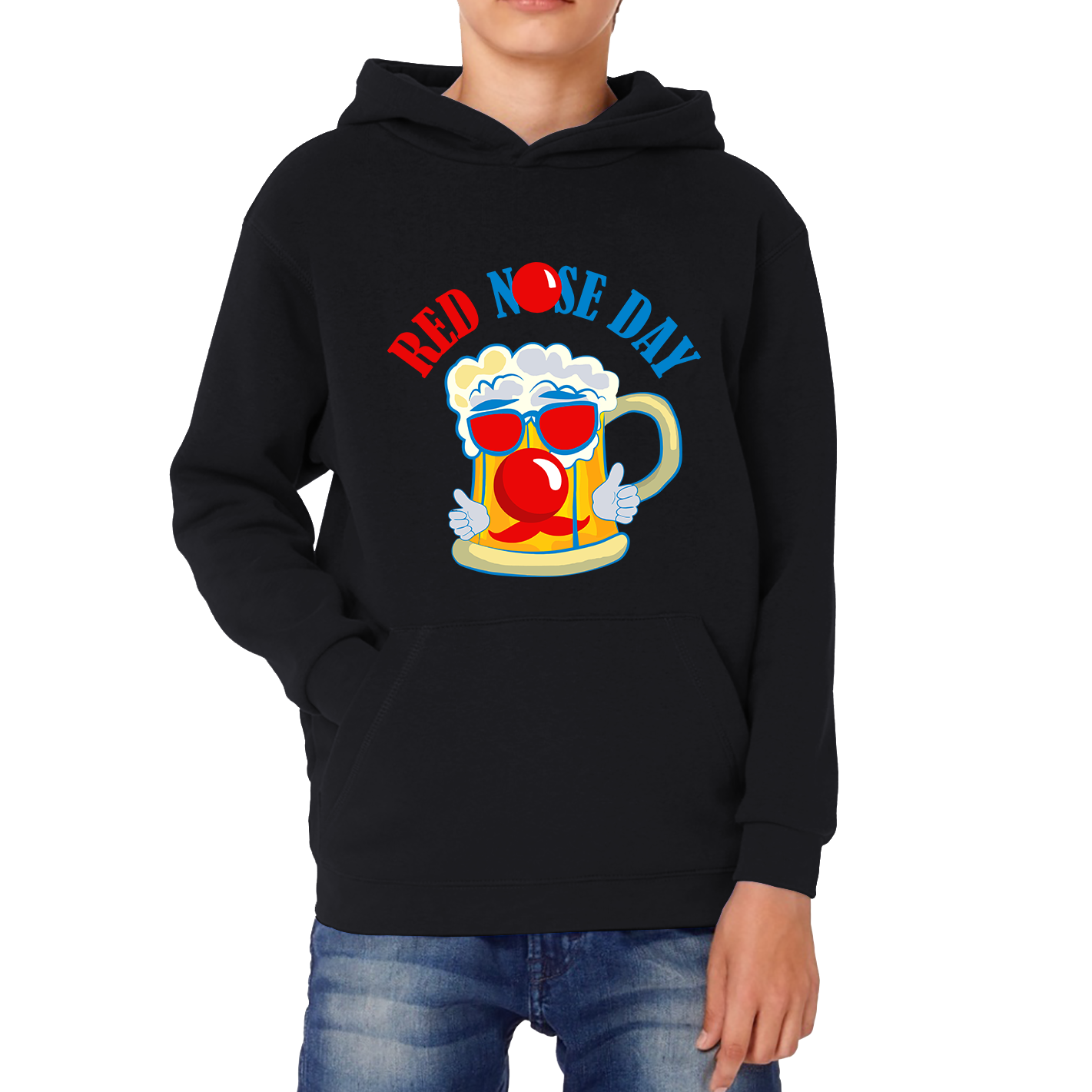 Beer Red Nose Day Funny Kids Hoodie. 50% Goes To Charity