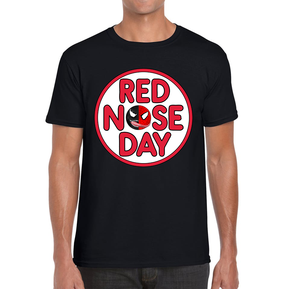 Marvel Venom Spiderman Red Nose Day Adult T Shirt. 50% Goes To Charity