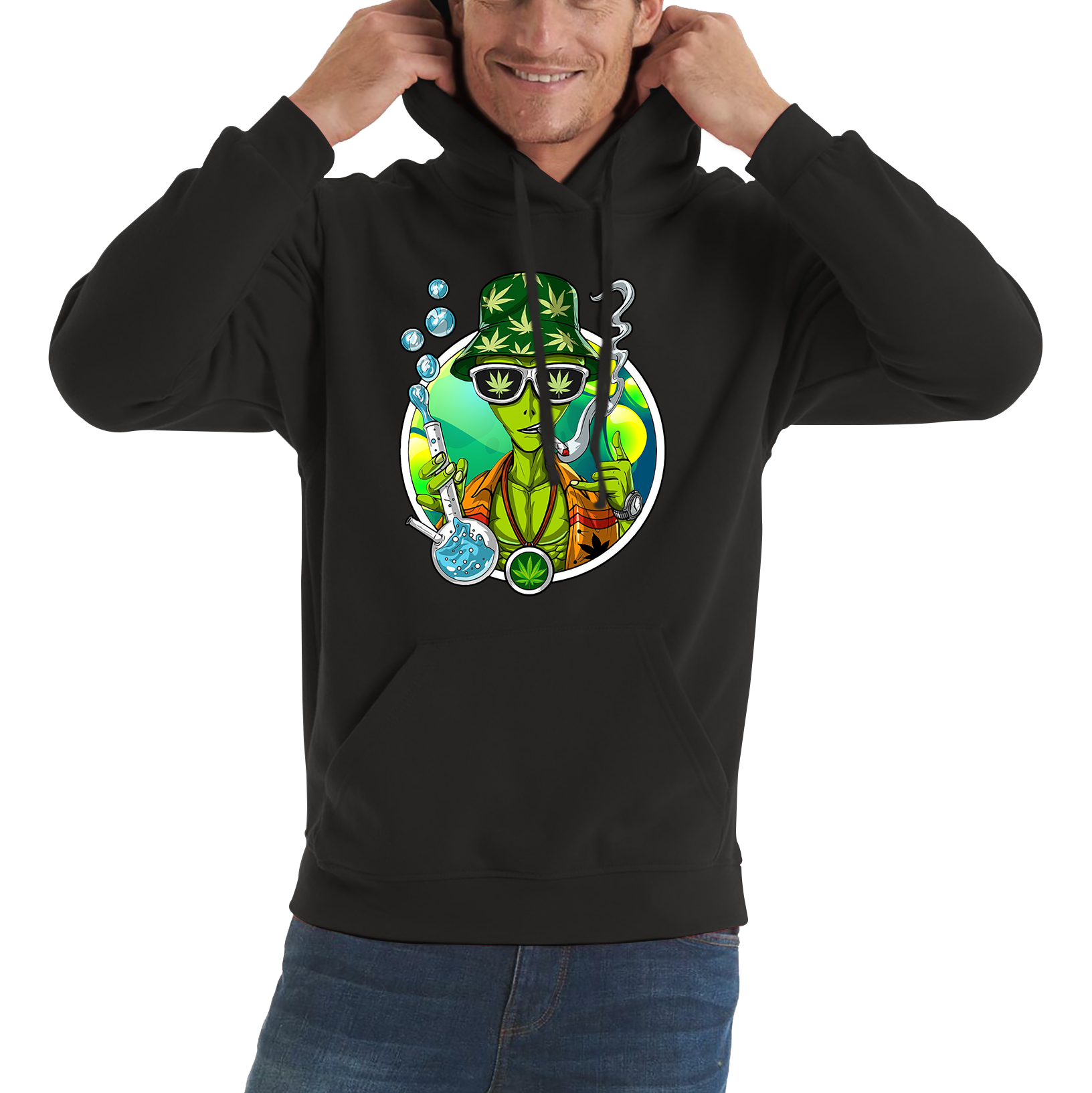 Alien Stoner Smoking Funny Hoodie