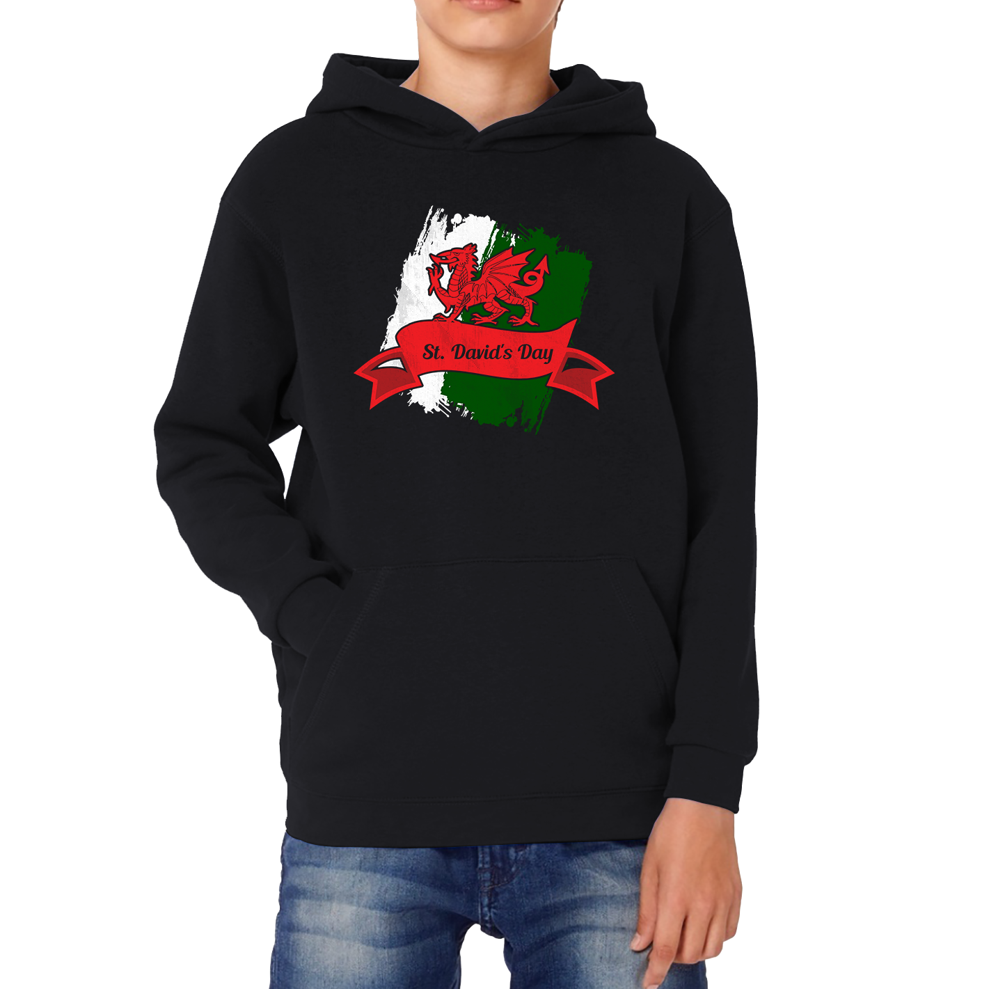 St. David's Day Dragon Flag Welsh Dragon Flag Of Wales Sant Dewi Saint Welsh Kids Hoodie