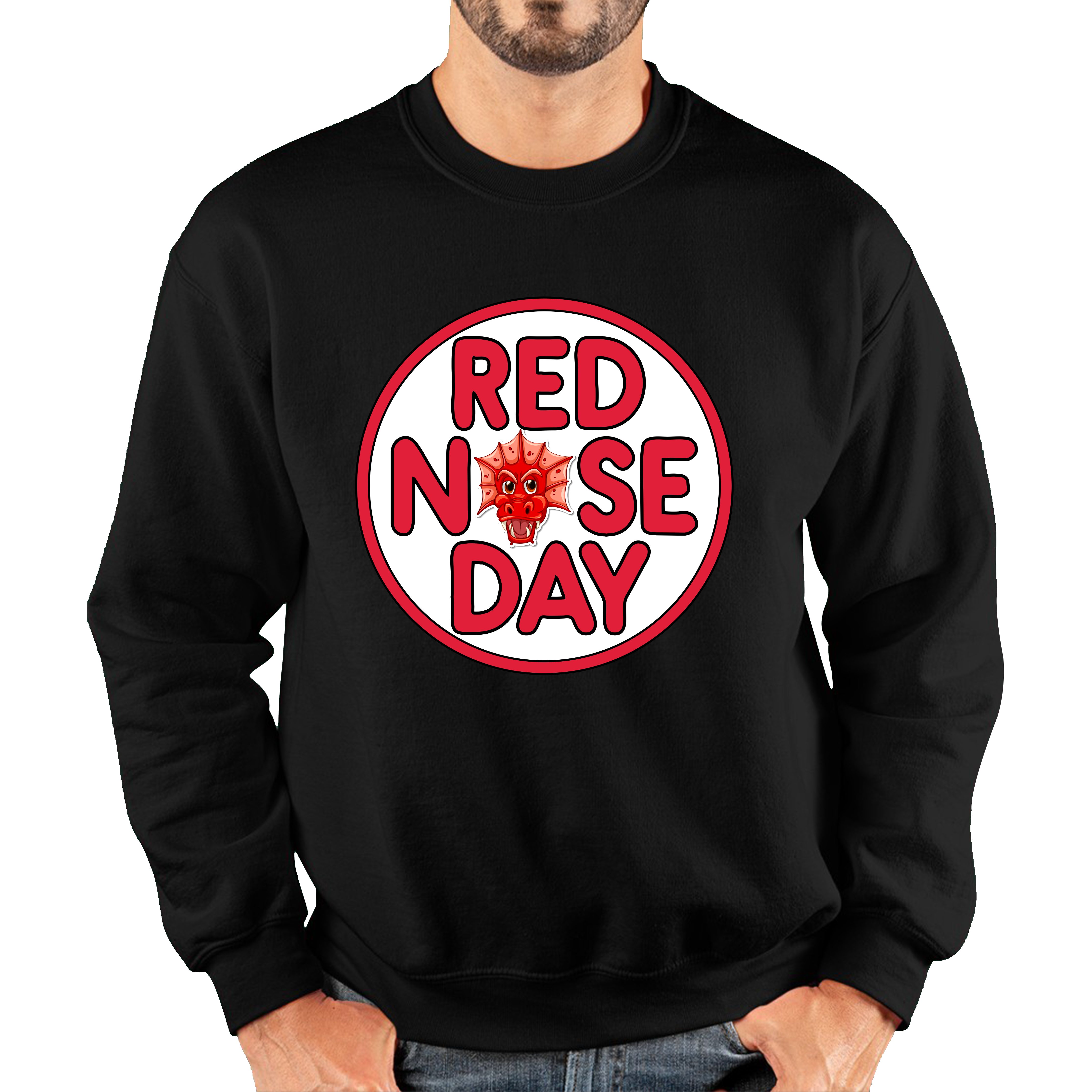 Dragon Face Red Nose Day Adult Sweatshirt. 50% Goes To Charity