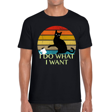 Black Cat I Do What I Want Vintage Adult T Shirt