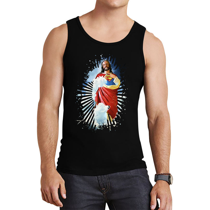 Jesus Christ Superman Vest Superman Inspired Spoof Avengers Superhero Christian Gift Tank Top