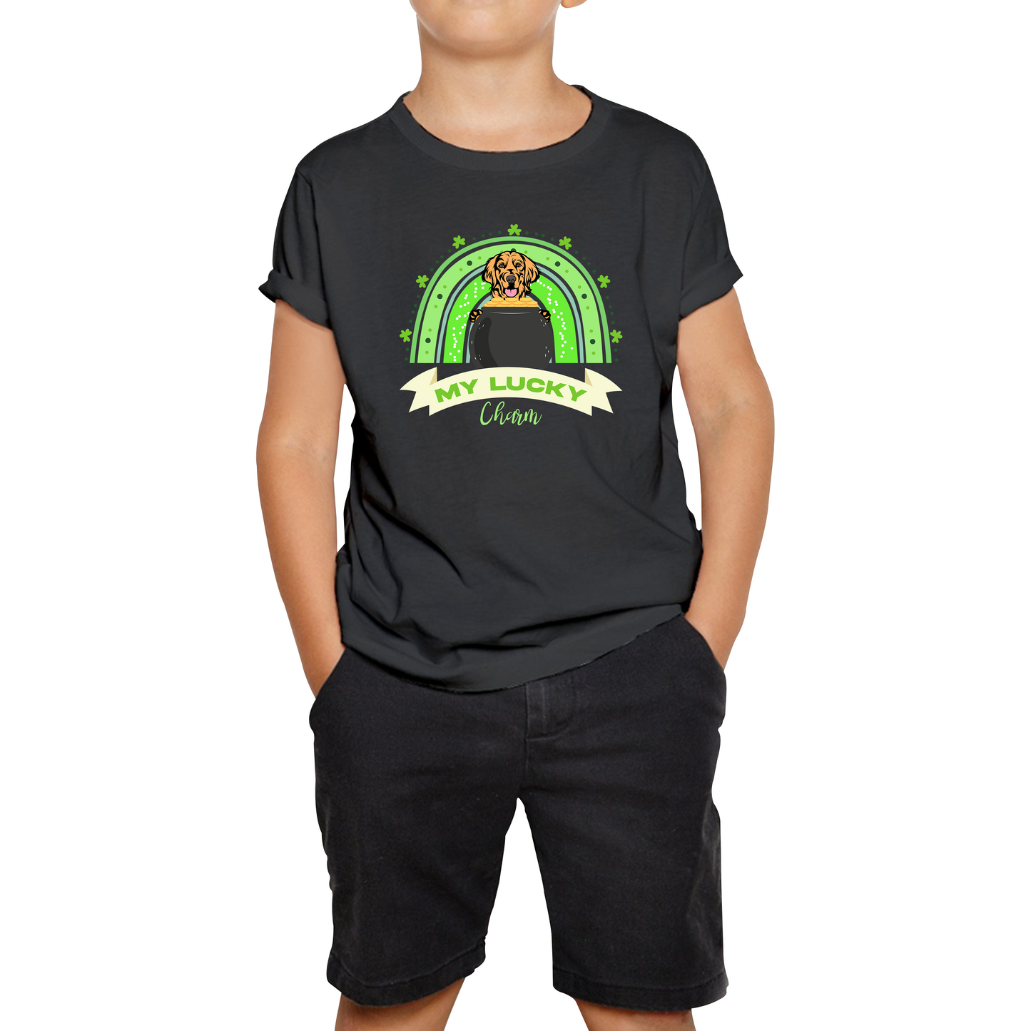 Golden Retriever Dog My Lucky Charm St. Patrick's Day Puppy Animal Pet Dog Lovers St Pattys Day Irish Festive Kids Tee